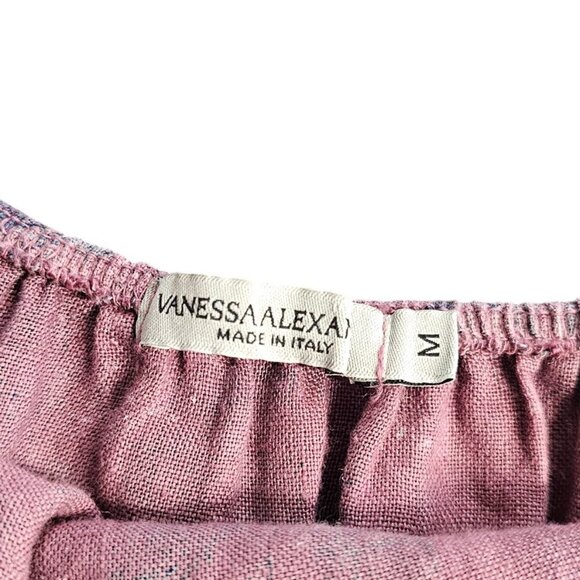 Vanessa Alexandra Italy 100% Linen V-Neck Printed Maxi Dress, Boho, Size Medium - Picture 4 of 7